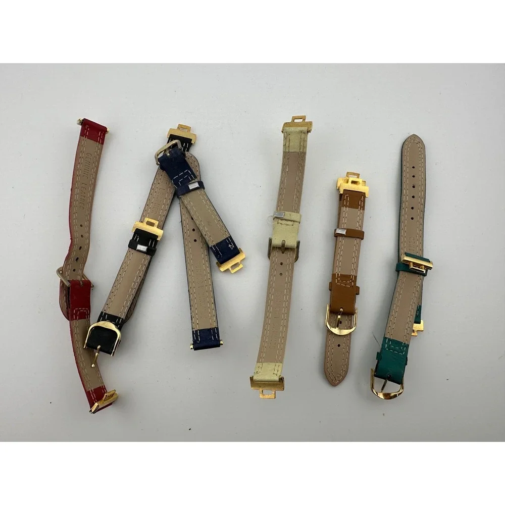 Vintage Genuine Leather Watch Straps Lot 6pc Gold Tone Buckle Multi Color Bands